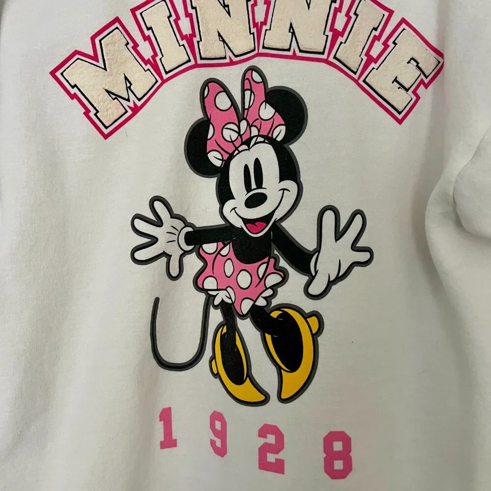Disney Parks Minnie Mouse Varsity White Zip Hoodie - Picture 5 of 7
